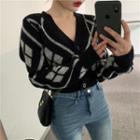 V-neck Patterned Cropped Knit Cardigan