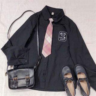 Bear Embroidered Shirt / Neck-tie / Set