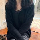 Lace Trim Sweater Black - One Size