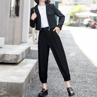 Set: Pocket Detail Zip Jacket + Harem Cropped Pants