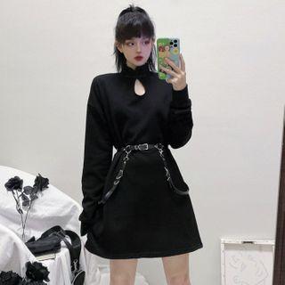 Mandarin Collar Mini A-line Sweatshirt Dress