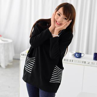 Striped Pocket Long-sleeve Oversized Top