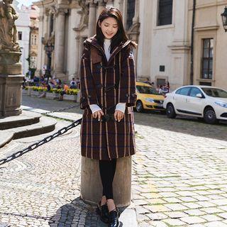 Long Hooded Plaid Duffle Coat