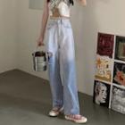 High Waist Gradient Distressed Straight Leg Jeans