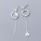 925 Sterling Silver Non-matching Smiley & Sun Dangle Earring Silver - One Size