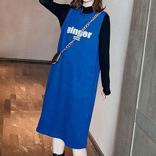 Set: Long-sleeve T-shirt + Sleeveless Letter Printed T-shirt Dress