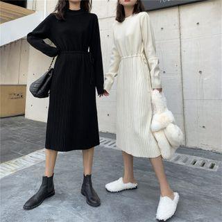 Drawstring-waist Midi A-line Knit Dress