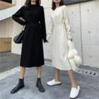 Drawstring-waist Midi A-line Knit Dress