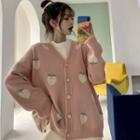 Peach Print Cardigan / Embroidered Short-sleeve T-shirt