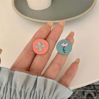 Flower Alloy Earring 1 Pair - S925 Silver Needle - Earring - Blue & Pink - One Size