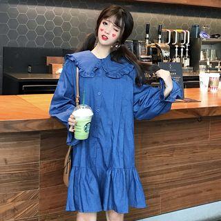 Bell-sleeve Ruffle Hem Shirtdress