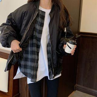 Mock Two-piece Zip-up Jacket Black - One Size