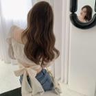 Square-neck Open Back Plain Drawstring Cropped Blouse