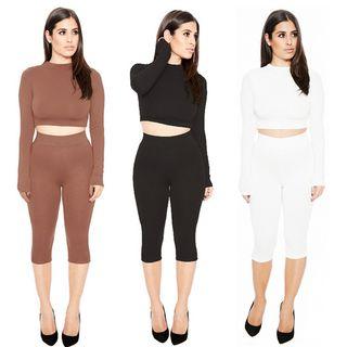 Set: Cropped Long Sleeve T-shirt + Capri Pants
