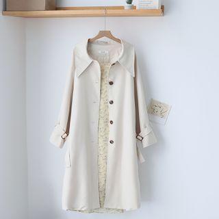 Floral Long-sleeve Midi A-line Dress / Trench Coat