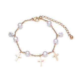 Elegant And Simple Plated Rose Gold Cross Pearl 316l Stainless Steel Bracelet Rose Gold - One Size