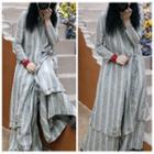 Striped Long Wrap Jacket / Wide Leg Pants