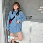 Long-sleeve Denim Shirt Light Blue - One Size