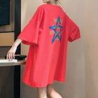 Star Print Elbow-sleeve Mini T-shirt Dress