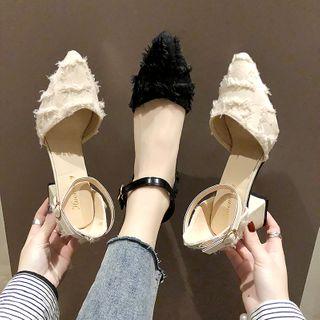 Fringed Ankle-strap Pointy-toe Chunky-heel Pumps