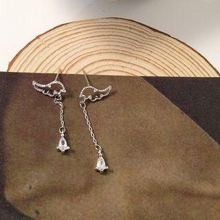 Rhinestone Wings Drop Earring Wings - Silver - One Size