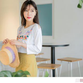 Floral Embroidered Cut-shoulder Top