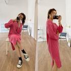 V-neck Slit-hem Rib-knit Dress