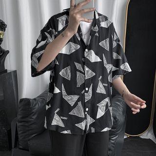 3/4 Sleeve Print Oversized Shirt