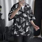 3/4 Sleeve Print Oversized Shirt