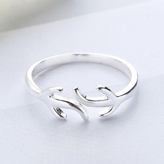 925 Sterling Silver Deer Horn Open Ring Silver - One Size