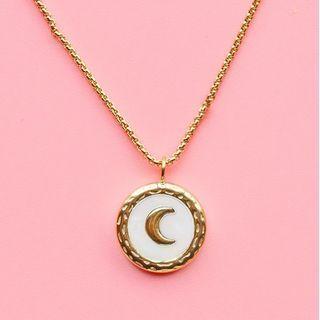 Moon Shell Pendant Stainless Steel Necklace Necklace - White & Gold - One Size