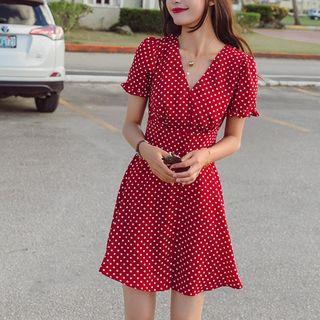 Polka Dot Button Front A-line Dress