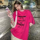 Short-sleeve Lettering T-shirt / Long-sleeve Heart Print T-shirt