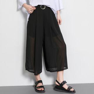 Cropped Sheer Wide-leg Pants Black - One Size