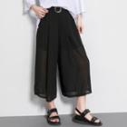 Cropped Sheer Wide-leg Pants Black - One Size
