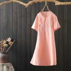 Short-sleeve Button-front Embroidered Dress