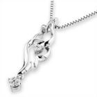 18k White Gold Fire Torch Two Stones Diamond Accent Pendant (1/10 Cttw) (free 925 Silver Box Chain)