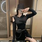 Set: Cold-shoulder Sheath Dress + Belt Bag