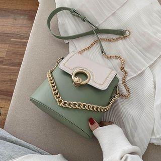 Color Block Flap Bucket Bag