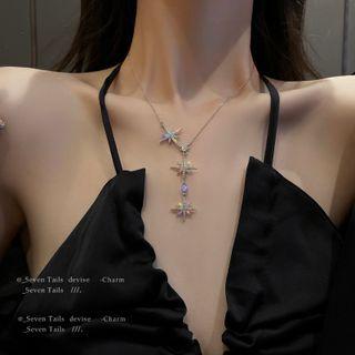 Star Rhinestone Pendant Alloy Necklace 1 Pc - Star Rhinestone Pendant Alloy Necklace - Silver - One Size
