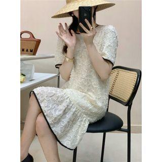 Short-sleeve Ruffle Hem A-line Dress Light Almond - One Size