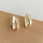 Shell Rhinestone Layered Alloy Earring 1 Pair - White & Gold - One Size