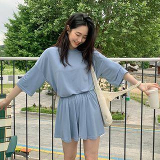 Elbow-sleeve Top & Flared Skort Matching Set