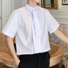 Short-sleeve Blouse With Tie