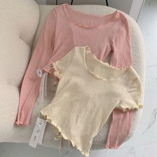 Plain Wood Ear Trim Back Tie-accent  T-shirt