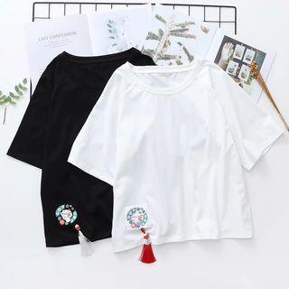 Elbow-sleeve Tassel T-shirt