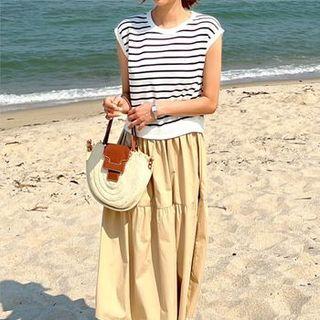 Striped Tiered Long Mock-two-piece Dress