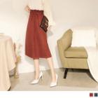 Paperbag High Waist Brush Fleece Slit Midi A-line Skirt