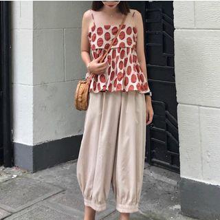 Spaghetti Strap Dotted Top / Wide-leg Cropped Pants
