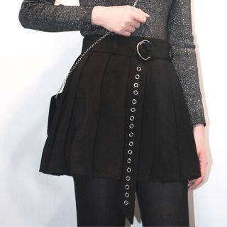 Studded Pleated A-line Skirt